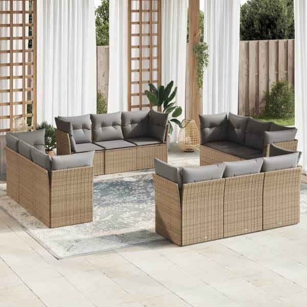 vidaXL sofasæt til haven 12 dele med hynder polyrattan beige