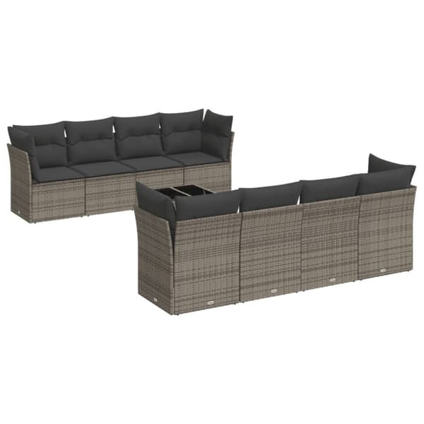 vidaXL sofasæt til haven 9 dele med hynder polyrattan grå