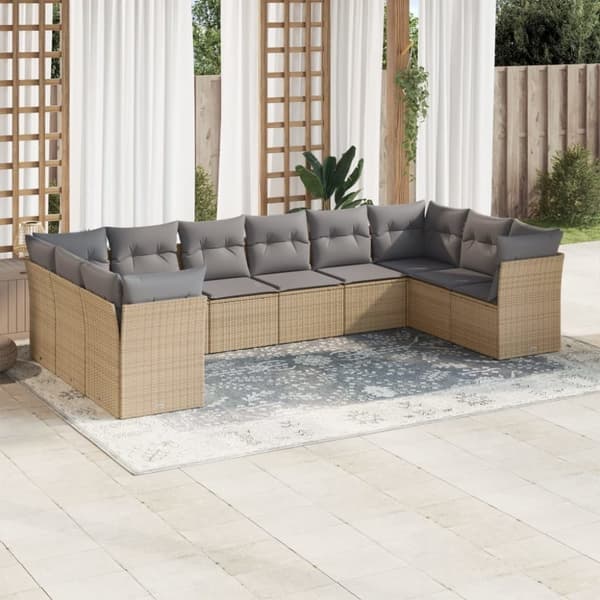 vidaXL sofasæt til haven 10 dele med hynder polyrattan beige