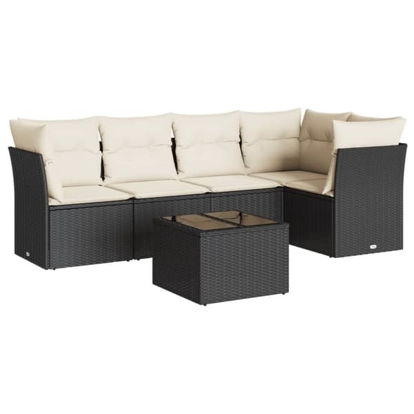 vidaXL sofasæt til haven 6 dele med hynder polyrattan sort