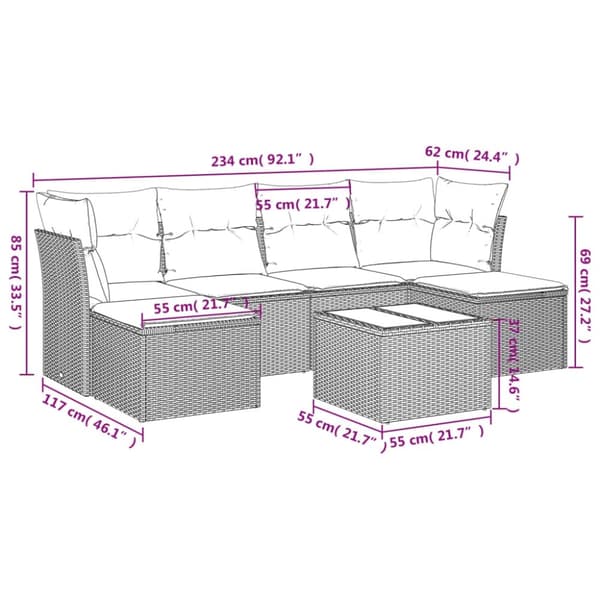 vidaXL sofasæt til haven 7 dele med hynder polyrattan beige