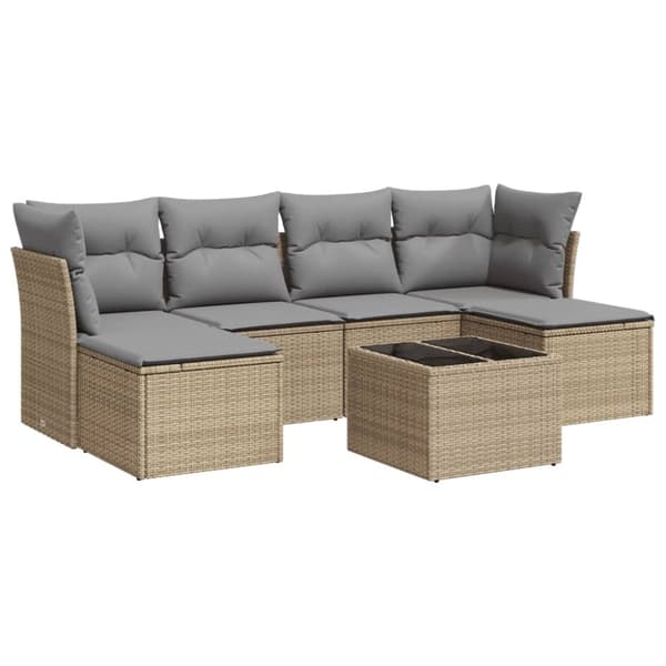 vidaXL sofasæt til haven 7 dele med hynder polyrattan beige