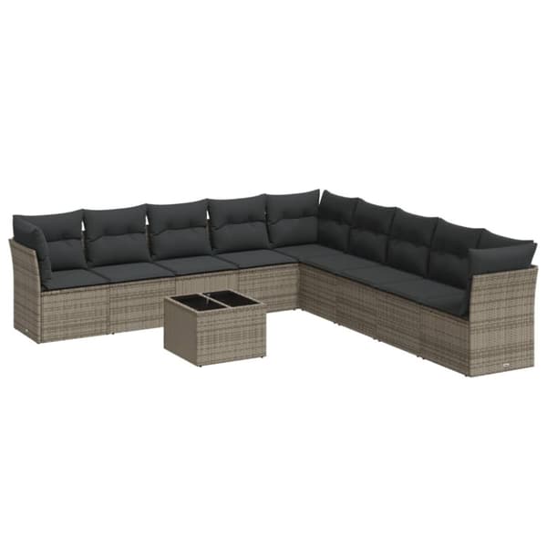 vidaXL sofasæt til haven 10 dele med hynder polyrattan grå