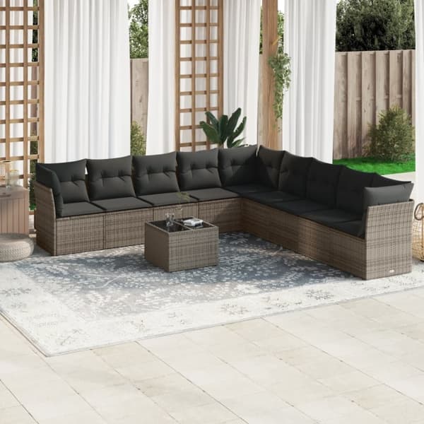 vidaXL sofasæt til haven 10 dele med hynder polyrattan grå