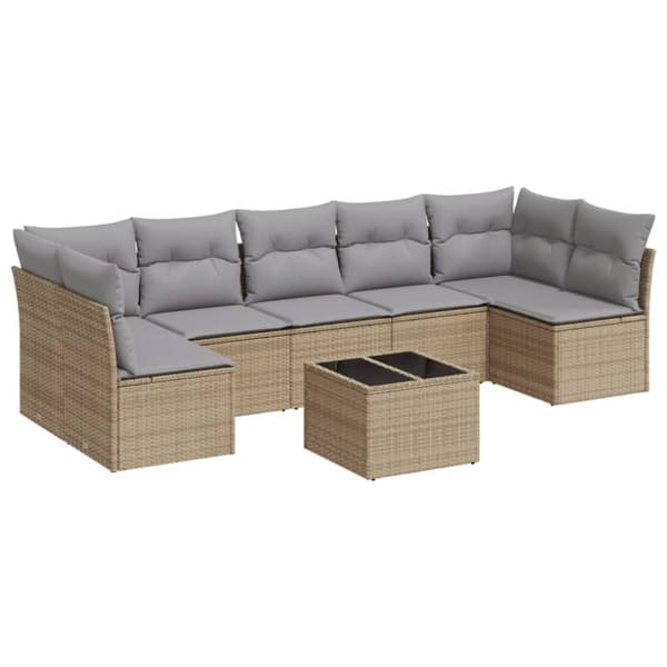 vidaXL sofasæt til haven 8 dele med hynder polyrattan beige