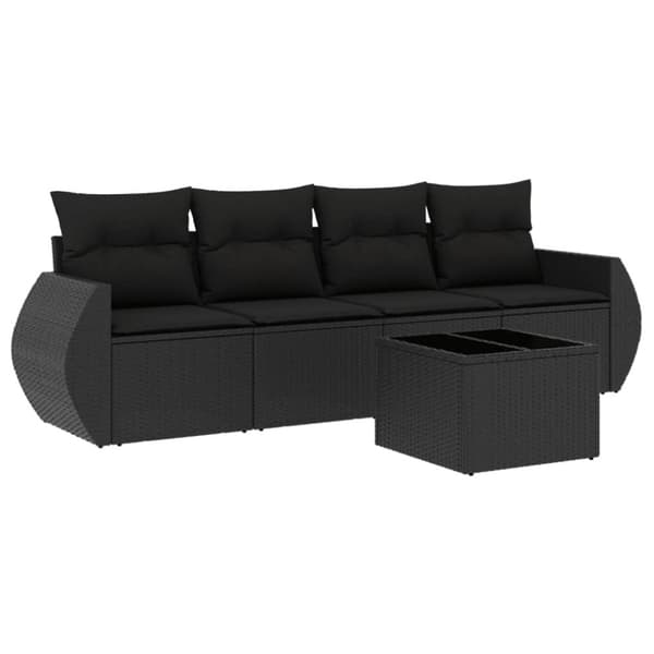 vidaXL sofasæt til haven 5 dele med hynder polyrattan sort