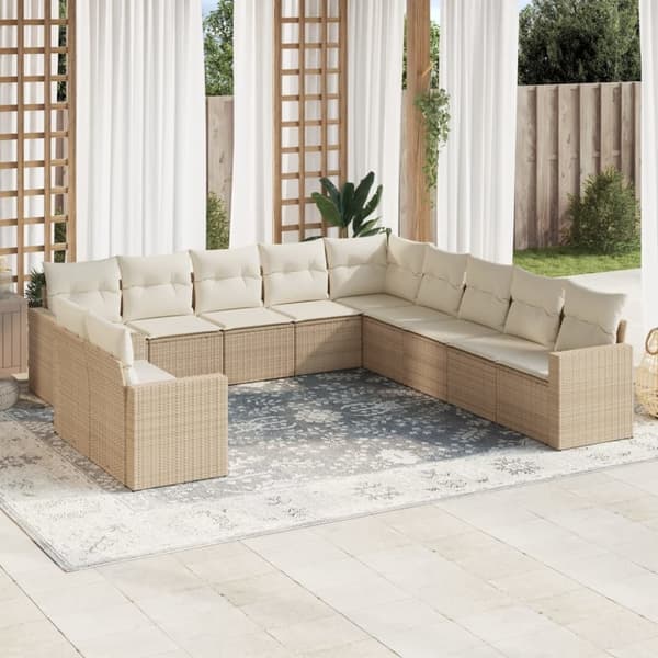 vidaXL sofasæt til haven 11 dele med hynder polyrattan beige