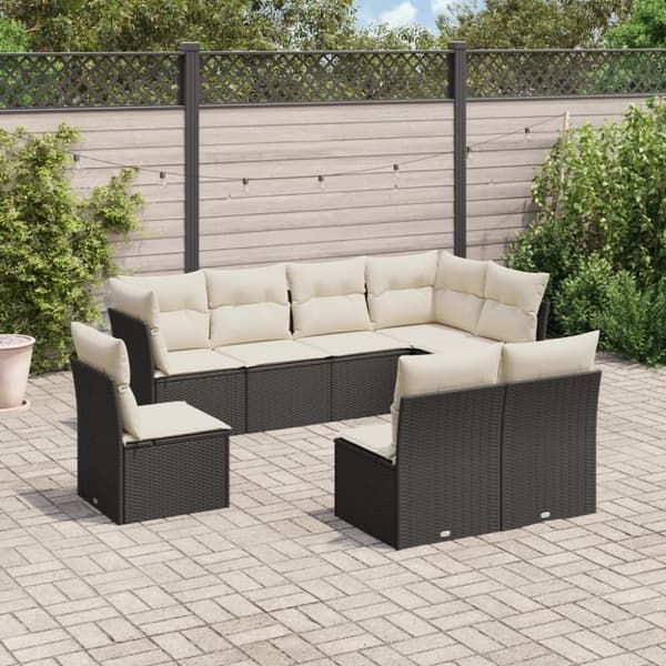 vidaXL sofasæt til haven 8 dele med hynder polyrattan sort