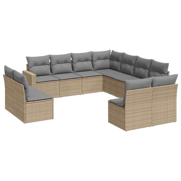 vidaXL sofasæt til haven 11 dele med hynder polyrattan beige