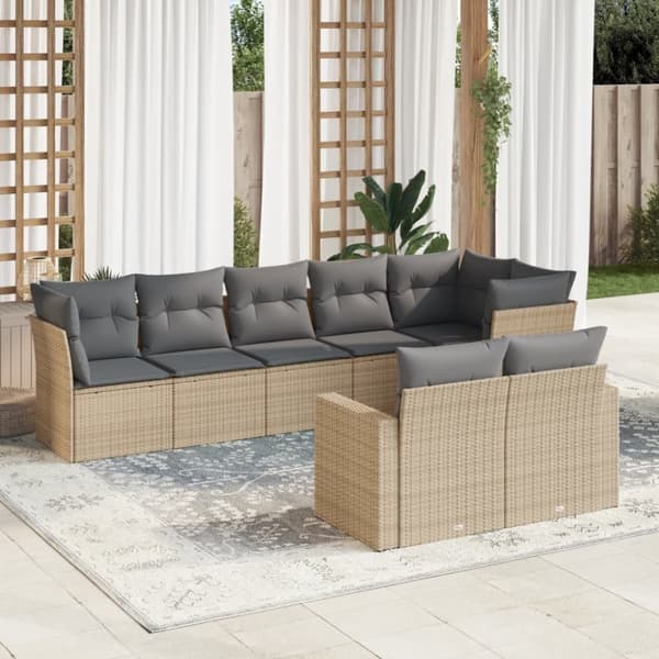 vidaXL sofasæt til haven 8 dele med hynder polyrattan beige