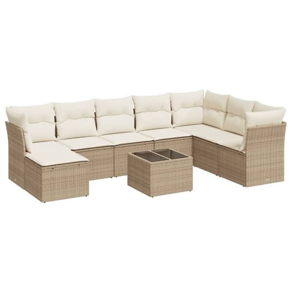vidaXL sofasæt til haven 9 dele med hynder polyrattan beige