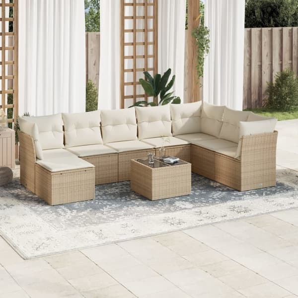vidaXL sofasæt til haven 9 dele med hynder polyrattan beige