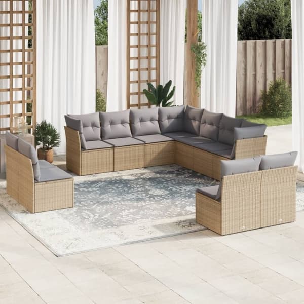 vidaXL sofasæt til haven 11 dele med hynder polyrattan beige