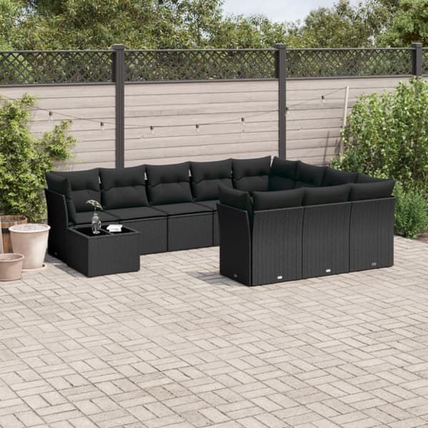 vidaXL sofasæt til haven 11 dele med hynder polyrattan sort