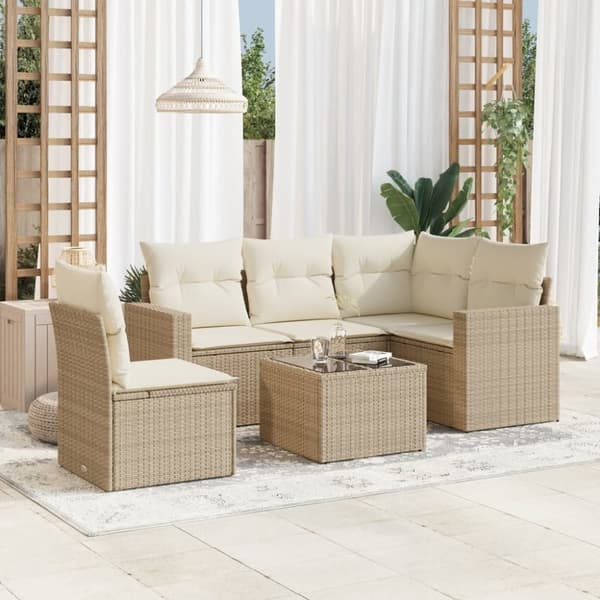 vidaXL sofasæt til haven 6 dele med hynder polyrattan beige