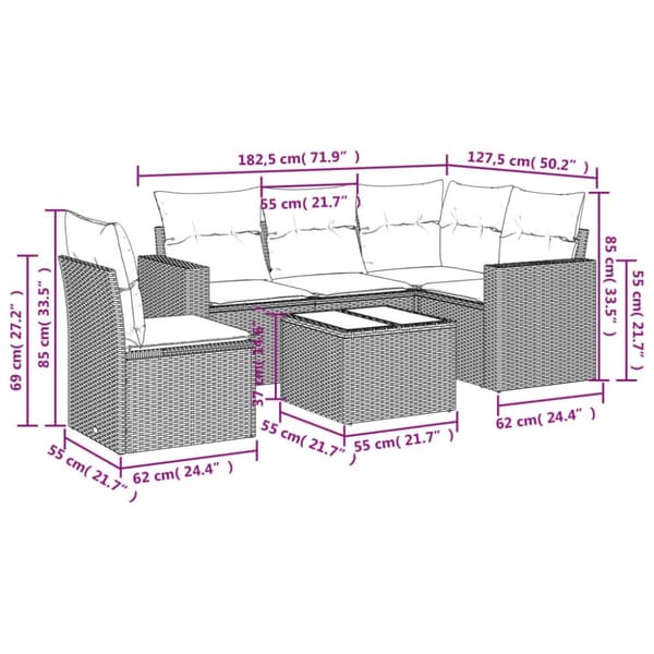 vidaXL sofasæt til haven 6 dele med hynder polyrattan beige