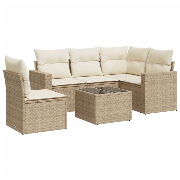 vidaXL sofasæt til haven 6 dele med hynder polyrattan beige