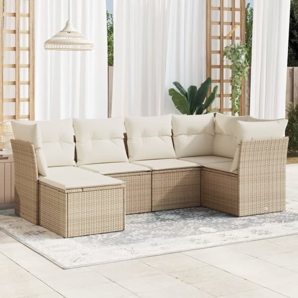 vidaXL sofasæt til haven 6 dele med hynder polyrattan beige