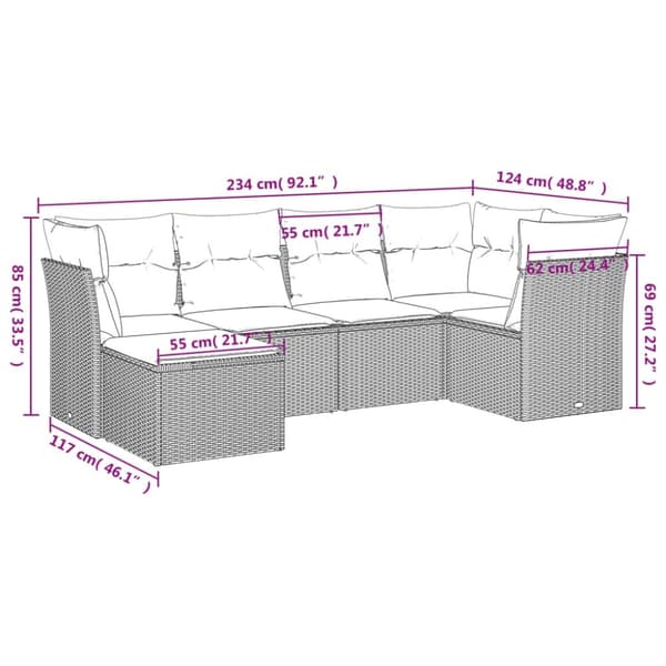 vidaXL sofasæt til haven 6 dele med hynder polyrattan beige
