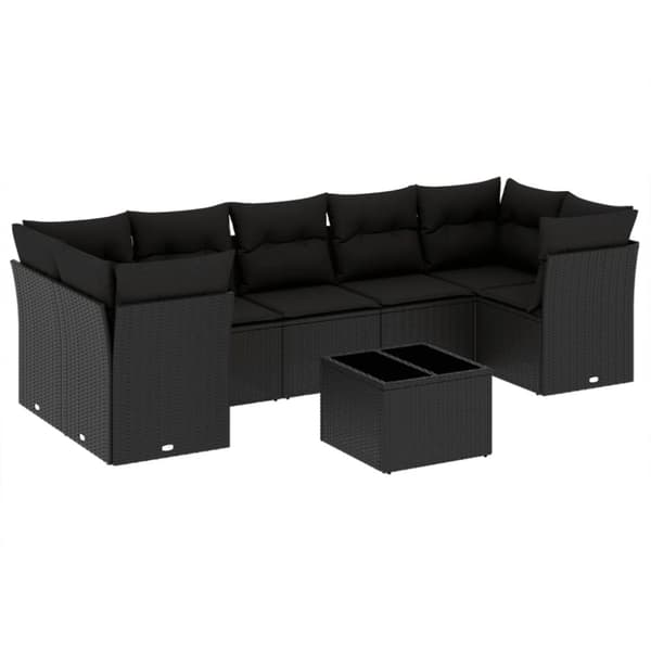 vidaXL sofasæt til haven 8 dele med hynder polyrattan sort