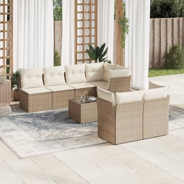 vidaXL sofasæt til haven 8 dele med hynder polyrattan beige