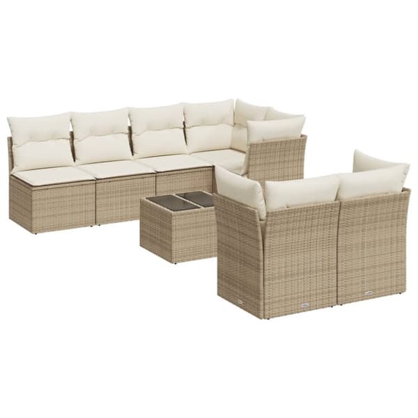 vidaXL sofasæt til haven 8 dele med hynder polyrattan beige