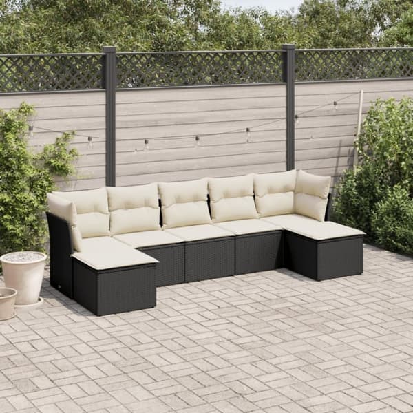 vidaXL sofasæt til haven 7 dele med hynder polyrattan sort