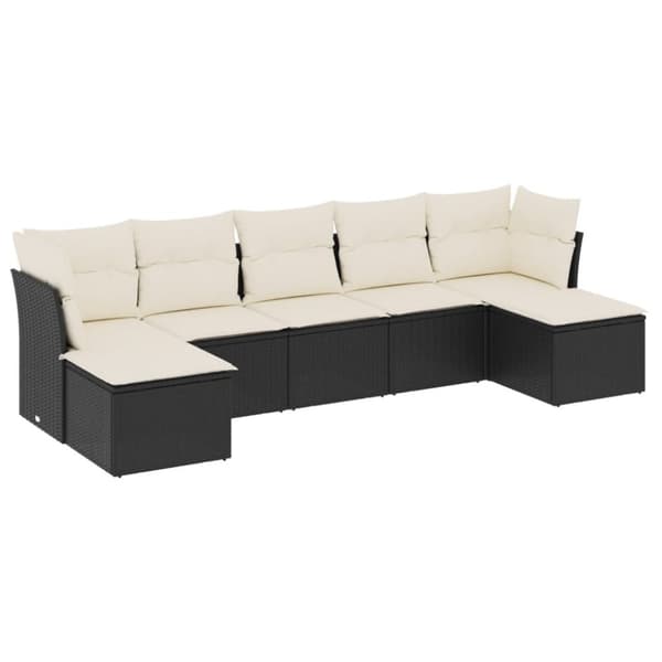 vidaXL sofasæt til haven 7 dele med hynder polyrattan sort
