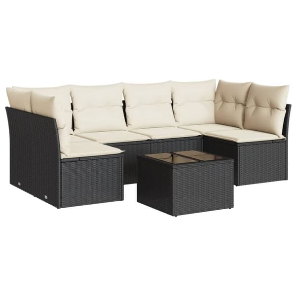 vidaXL sofasæt til haven 7 dele med hynder polyrattan sort