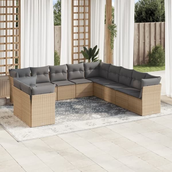 vidaXL sofasæt til haven 11 dele med hynder polyrattan beige