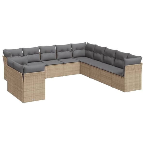 vidaXL sofasæt til haven 11 dele med hynder polyrattan beige