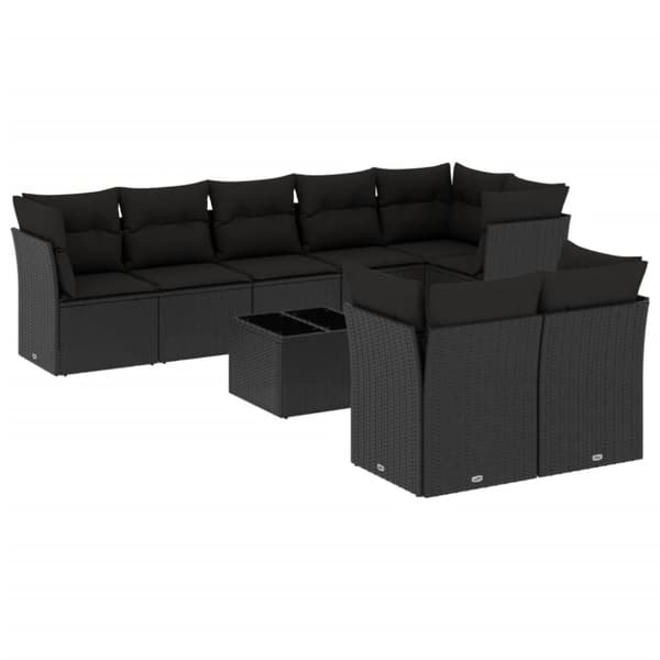 vidaXL sofasæt til haven 9 dele med hynder polyrattan sort