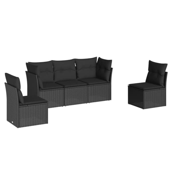 vidaXL Loungegrupp för trädgården med dynor 5 delar svart konstrotting