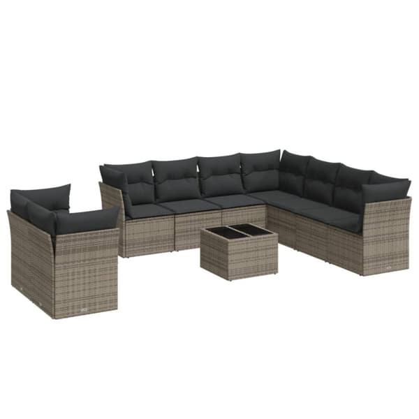 vidaXL sofasæt til haven 10 dele med hynder polyrattan grå