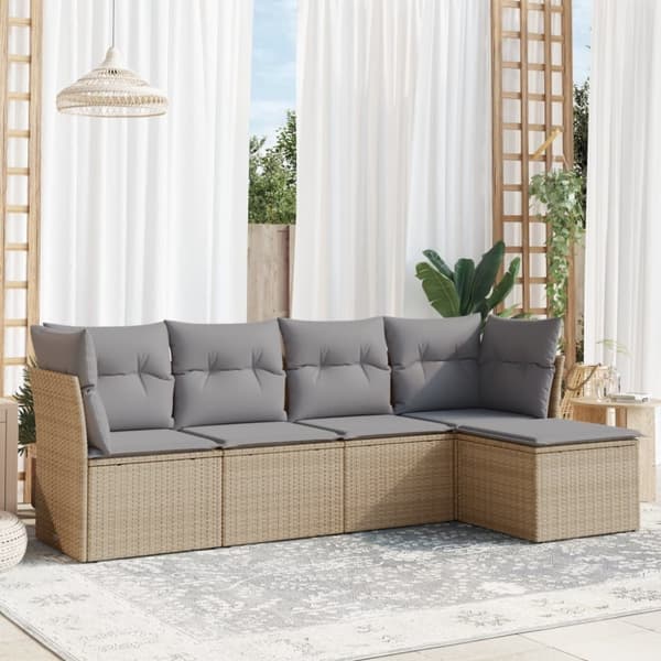 vidaXL sofasæt til haven 5 dele med hynder polyrattan beige