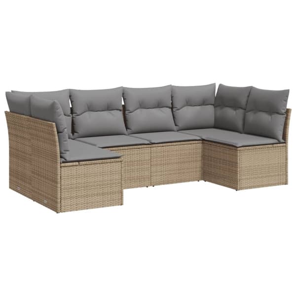 vidaXL Soffgrupp för trädgården med dynor 6 delar beige konstrotting