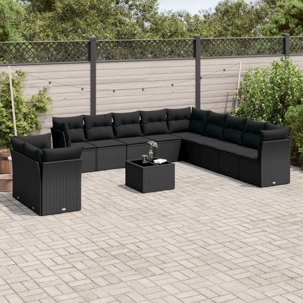 vidaXL sofasæt til haven 12 dele med hynder polyrattan sort