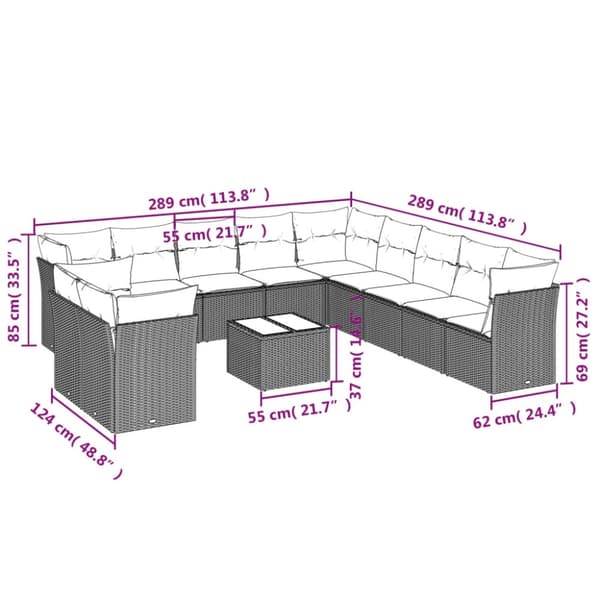 vidaXL sofasæt til haven 12 dele med hynder polyrattan sort