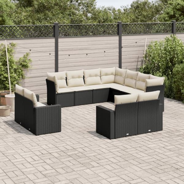vidaXL sofasæt til haven 11 dele med hynder polyrattan sort