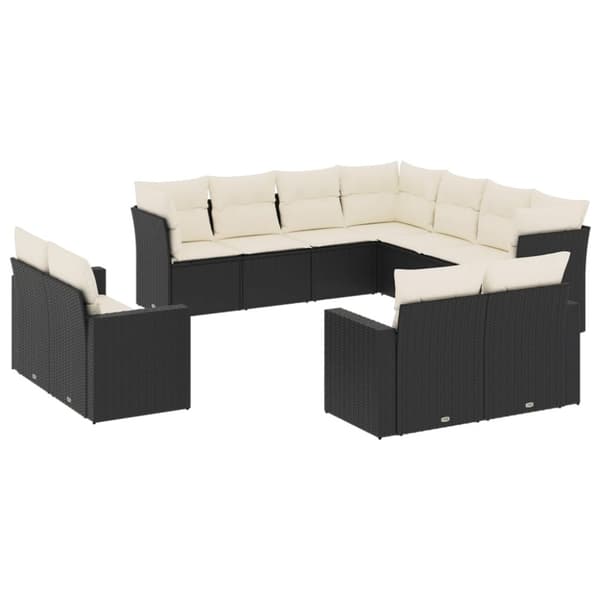 vidaXL sofasæt til haven 11 dele med hynder polyrattan sort