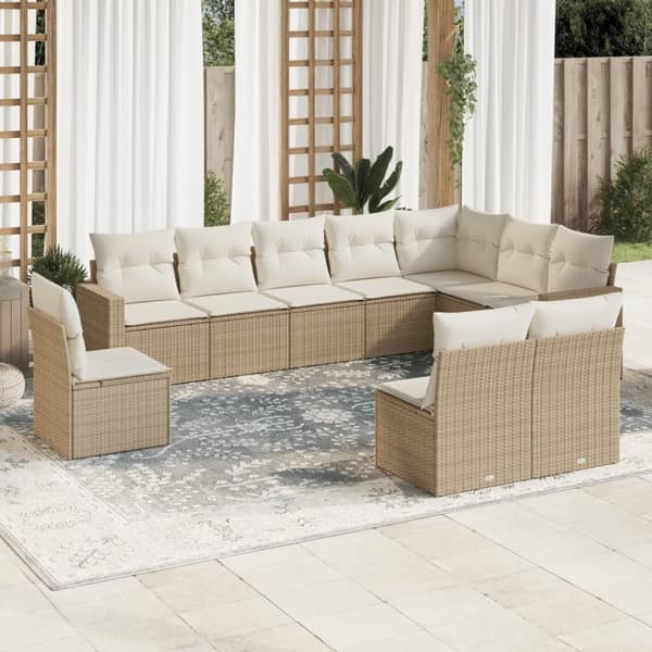 vidaXL sofasæt til haven 10 dele med hynder polyrattan beige