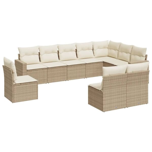 vidaXL sofasæt til haven 10 dele med hynder polyrattan beige
