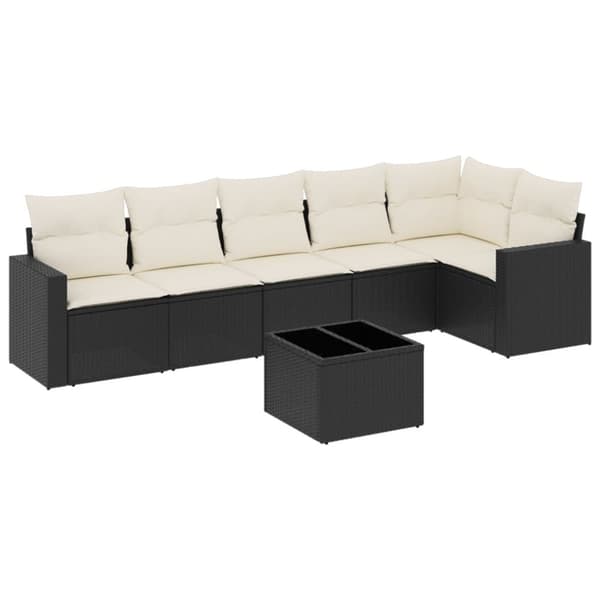 vidaXL sofasæt til haven 7 dele med hynder polyrattan sort