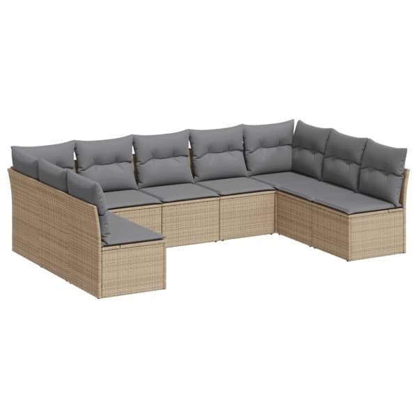 vidaXL sofasæt til haven 9 dele med hynder polyrattan beige