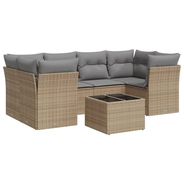 vidaXL sofasæt til haven 7 dele med hynder polyrattan beige