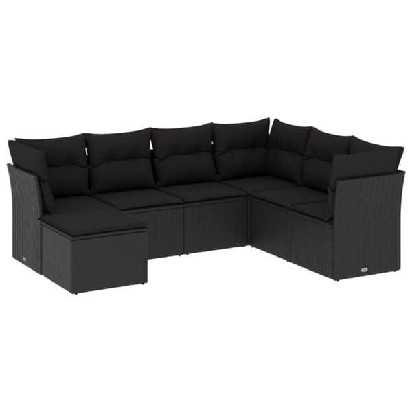 vidaXL sofasæt til haven 7 dele med hynder polyrattan sort