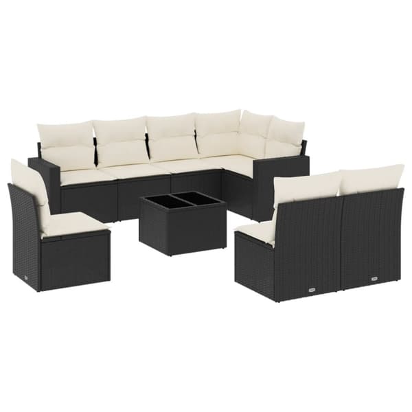 vidaXL sofasæt til haven 9 dele med hynder polyrattan sort