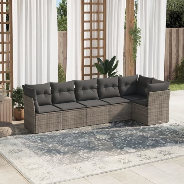 vidaXL sofasæt til haven 6 dele med hynder polyrattan grå