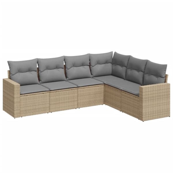 vidaXL Soffgrupp för trädgården med dynor 6 delar beige konstrotting