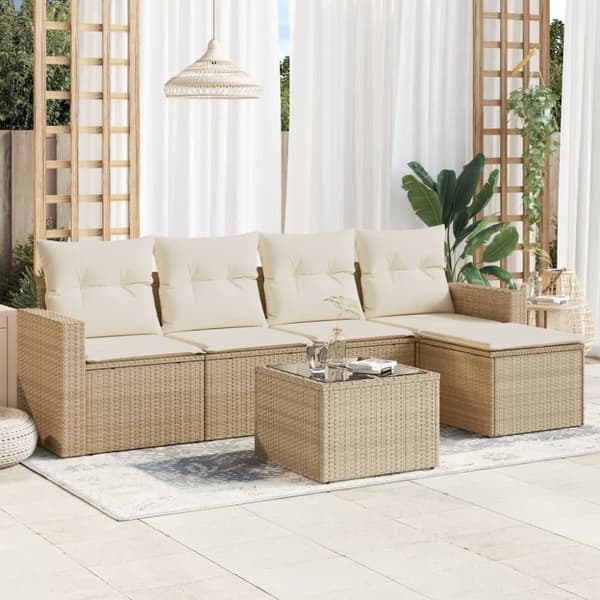 vidaXL sofasæt til haven 6 dele med hynder polyrattan beige